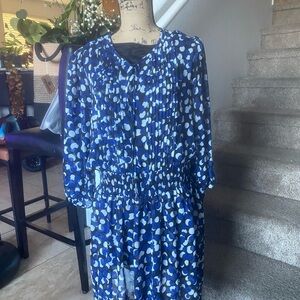 Tommy Hilfiger Blue and White Polka Dot Long Sleeve Midi Dress